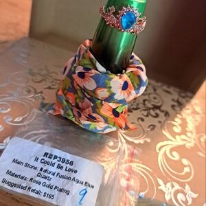 Aqua Blue Quartz On Rose Gold Plated Ring